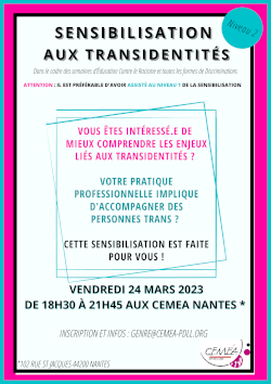 Affiche d'un des ateliers de sensibilisation aux transidentités